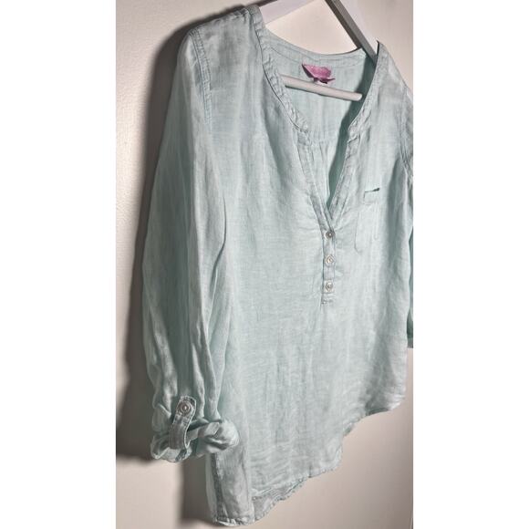 Lilly Pulitzer Shirt Size Small Blue Linen Half Button Pocket LS Tunic Cover Up - Picture 3 of 8